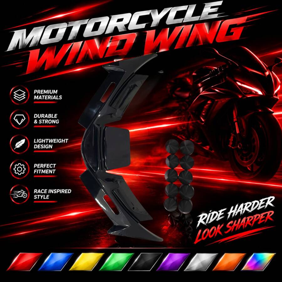 Paket Kombo Aerodinamika & Styling Sepeda Motor 2-in-1: Spoiler Aerodinamis Winglet Fairing Depan + Set Baut Plat Nomor M6/M8 CNC, Pelindung Dagu Sayap Angin & Kit Sekrup Dekoratif, Cocok Untuk R15 V4, PCX160, ADV160 - A - View 1