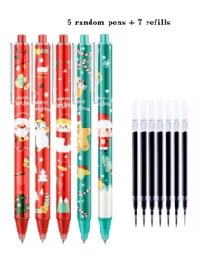 12 PCS Cartoon Christmas Gel Pen Set, Assorted Styles, 0.5mm Black, Back-To-School Season, Exam Practice Pens, Christmas Gift, New Year Gift - Multicolor - View 6