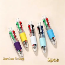 Mini 4 Colors Multicolor Retractable Ballpoint Pens 2Pcs Set, Random Color Portable Pocket Multi Color Press Pen For Student Office Journal Stationery - Color Style Randomized - View 6