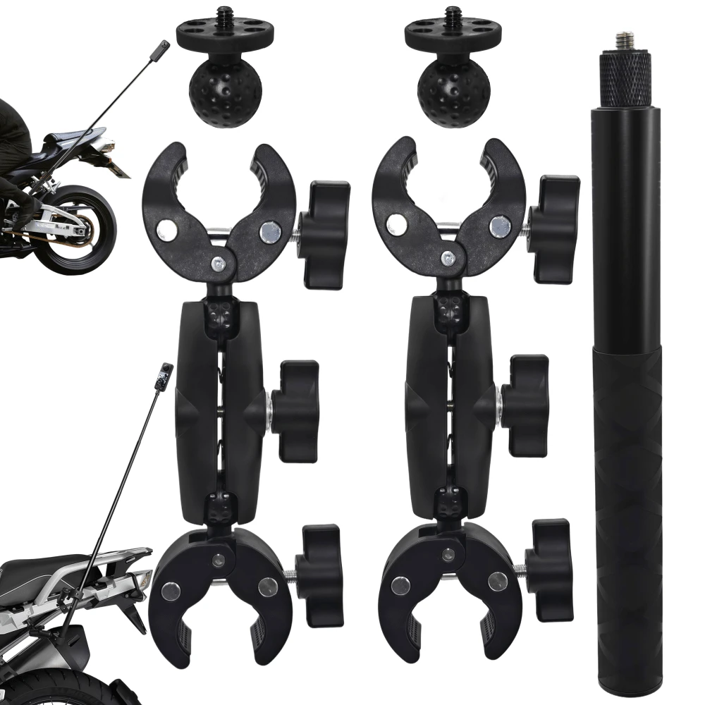 VeFly Super Clamp Motorcycle Bike Mount Extension Pole Selfie Stick Double Side Clip For Insta360 X2 X3 X4 X5 Monopod Handlebar Action Camera Accessories