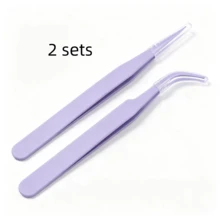 2/3/6 Sets Straight + Curved Macaron Color Stainless Steel Tweezers Set, Precision Straight Head & Curved Head Dual-Use False Eyelash Tweezers With Transparent Plastic Protective Cover, Easy To Carry. Matte Anti-Slip Spray Coating Process, Complete Tweezers Tip Without Slipping, Firm Grip Without Slipping, Pointed Tip Resistant To Deformation. Suitable For False Eyelash Application, Nail Art Rhinestone Application, Scrapbook Stickers, DIY, Handmade Collage, Perler Beads And More. Sturdy And Durable, Portable Makeup Accessory Tool, Multiple Colors Available, Meets Daily Makeup And Handmade Creation Needs, Beginners Can Easily Use. - Straight and Curved Tweezers Set - View 11