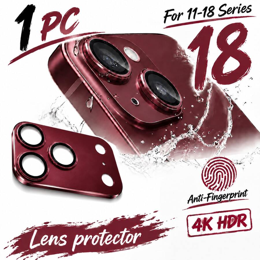 Yezodawee 1pc Deep Red Camera Lens Protector, Compatible With IPhone 16, 14 Pro Max, 15 Pro Max, 16 Pro Max, 14 Pro, 13, 15 Plus And Other Phone Accessories, 9H Tempered Glass Anti-Shatter Protective Case - Burgundy - View 1