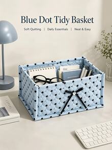 Sweet Polka Dot Quilted Fabric Storage Bin, Rectangular Soft Storage Box With Bow Decoration, Large Capacity Multi-Functional Storage Box, Suitable For Cosmetics, Snacks, Ideal For Desktop, Bathroom And Bedroom Home Storage - Multicolor - View 7