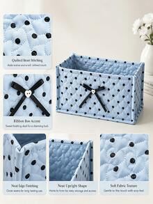 Sweet Polka Dot Quilted Fabric Storage Bin, Rectangular Soft Storage Box With Bow Decoration, Large Capacity Multi-Functional Storage Box, Suitable For Cosmetics, Snacks, Ideal For Desktop, Bathroom And Bedroom Home Storage - Multicolor - View 10