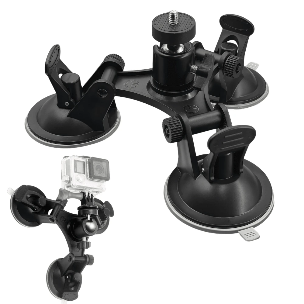 VeFly Tri-Angle Car Suction Cup Glass Holder Tripod Mount For Hero 13 12 11 10 Insta 360 Osmo Action 6 5Pro Camera Accessories