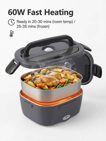 SMEGGEMS Calentador de Comida Eléctrico para Almuerzo - Calentador de Comida Portátil Herrfilk, Adecuado para Coche y Hogar - A prueba de Fugas, Microondas de Calentamiento de Almuerzo Dedicado para Conductores de Camión, con Recipiente Desmontable de Acero Inoxidable 1.5 L