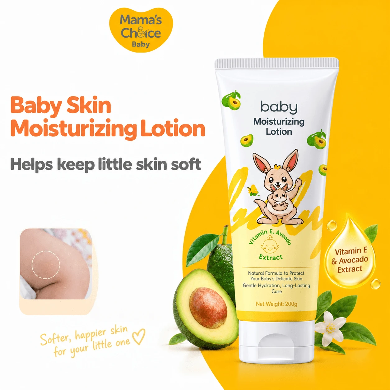 Gentle Baby Moisturizing Lotion 200g, Lightweight Non-Greasy Body Cream With Avocado & Vitamin E, Hydrating & Soothing Milk For Newborns Sensitive Skin