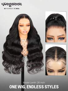 MEGALOOK Wig Lace Front 13x4 Panjang 36 Inci, 100% Rambut Manusia, Warna Alami, Gelombang Tubuh, Lace Transparan, Sudah Dicabut, Simpul yang Dibleaching, Penutup yang Bernapas, Nyaman Sepanjang Hari, Hitam, Pemula - Natural Black - View 6
