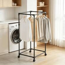 Multifunctional Rotating Floor Drying Rack, Thickened Steel Tube With Strong Load-Bearing, Tall Hanging Area For Long Dresses, Top Storage For Shoes, Space-Saving Vertical Coat Rack For Small Apartments - Multicolor - View 13