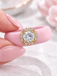 1PC Women's Elegant Round Cubic Zirconia Cut Zirconia Silicone Ring, Non-Fading Waterproof Washable Hypoallergenic, Suitable For Women To Wear, Perfect For Wedding Anniversary Daily Outfit Sports Yoga Valentine's Day Ideal Gift, Best Alternative To Metal Rings - White Round Zirconia Silicone - Gold - View 21