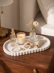 1PC Oval Vanity Tray Decorative Scalloped Storage Tray Perfume Makeup Organizer Jewelry Display Countertop Organizer Dresser Bathroom Bedroom Candle Reed Diffuser Home Decor Tabletop Accent Gift Room Decor Halloween Kitchen Cup Christmas Tools - Multicolor - View 5