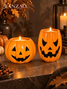1pc Halloween Jack-O'-Lantern Pumpkin Candle Holder, Orange Smiling Face Pillar Candle Stand, Spooky Fall Holiday Table Mantel Decor, Halloween Party Home Ornament - Pumpkin Candle Holder - View 3