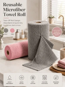 Reusable Microfiber Towel Roll, Individually Wrapped, Tear-Off Design, Strong Water Absorption & Quick Drying Kitchen And Bathroom Cleaning Cloth, Suitable For Outdoor, RV And 50+ Environments - A - View 1