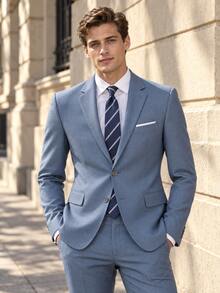Men's Suit Jacket, Notch Lapel Regular Fit Blazer, Single-Breasted Long Sleeve Business Wedding Suit - Blue - View 1