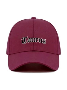 1pc 12 Zodiac Signs Baseball Cap, Retro Gothic Letter Print Red Dad Hat,Adjustable Unisex Casual Hat, Ideal Festival Party Daily Accessory ‑Lover Gift - Burgundy - View 14