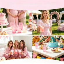 Pink Rim Beverage Cups, Fashionable Drinkware, Suitable For Iced Drinks, Juices, Lemonades And Cocktails, Ideal For Garden Parties, Backyard Gatherings, Wedding Receptions, Summer BBQs, Pool Parties And Picnic Table Decor. - View 5