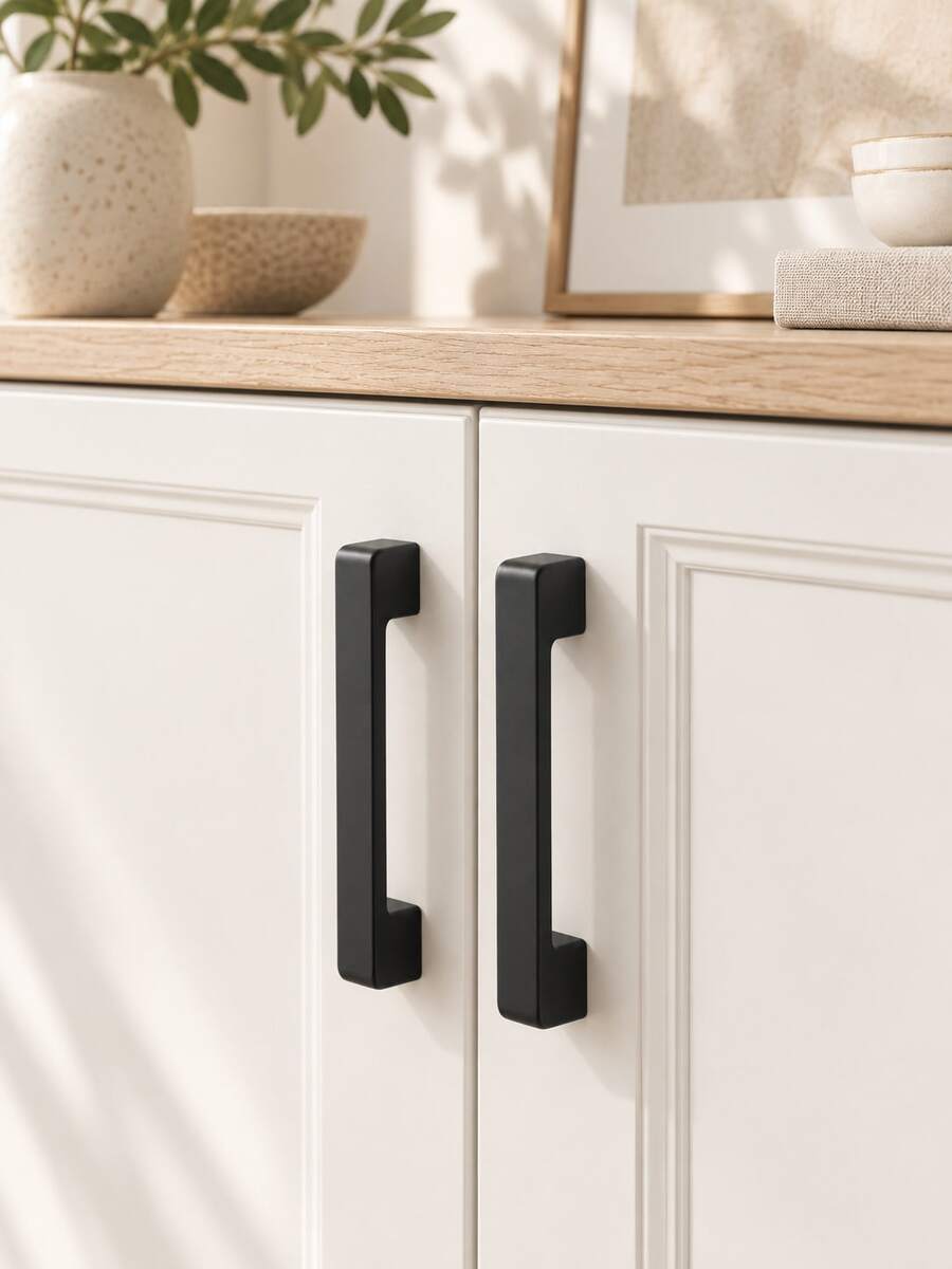 6pcs Black Plastic Cabinet Handles, Suitable For Kitchen, Vanity Drawer, Wardrobe Door And Other Furniture - Multicolor - View 1
