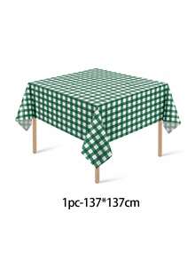 1/6/12PCS-137*274cm Green And White Plastic Plaid Tablecloth, Decorative Disposable Green Checkered Tablecloth, Suitable For Picnic, Farm, Birthday, Wedding Rectangular Tablecloth, Party Tablecloth - Green - View 14