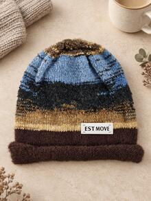 Women's Multi-Color Striped Loose Knit Beanie, Soft & Warm Winter Casual Street Style Headwear - Hat - View 7