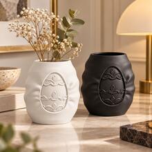 1pc Textured Embossed Vase, Modern Unique Asymmetrical Shape Vase, Suitable For Dried Flowers And Fresh Flowers, Decorative Tabletop Centerpiece, Bohemian Style Home Decor, Suitable For Living Room Bookshelf - Multicolor - View 1