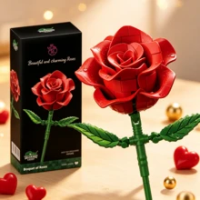 1pc DIY Assembly Rose Flower Building Block Set, Artificial Red Rose Model Bricks, Desktop Home Decor Gift - Multicolor - View 1