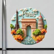 Paris Inspired Fridge Magnet, A Whimsical Garden Of European Landmarks For Curious Kitchen Daydreams For All Metal Surfaces Throughout The Home - A - View 2
