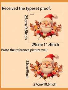 1 miếng nhãn dán tường 3D hình ông già Noel và tuần lộc trang trí lối vào phòng khách trong nhà dịp lễ, tự dính - Một cỡ - Xem 2