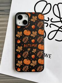 Black Faux Leather Texture Phone Case Compatible With Iphone 18 Pro Max/18 Pro/17 Pro Max/17 Pro/17 Air/17/16 Pro Max/16/15 Pro Max/15/14/13/11, Fall Pumpkin & Maple Leaf Pattern, Anti-Scratch Soft TPU Bumper Shell - Black - View 4