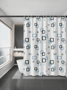 A Stylish Small Square PEVA Shower Curtain, Waterproof, For Bathroom Use, Hooks Included. - Multicolor - View 9