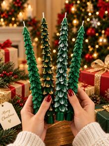 Set Lilin Berbentuk Pohon Natal, Lilin Kerucut Berbentuk Pohon Hijau, Lilin Pilar Berpilin, Lilin Dekoratif Lilin Kedelai, Cocok untuk Dekorasi Rumah Natal, Dekorasi Meja, Pengaturan Pesta Liburan, Pemberian Hadiah - hijau - View 2