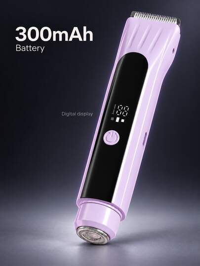 Recortadora eléctrica de vello corporal 2 en 1 para mujer, afeitadora de doble cabezal con pantalla digital, peine guía desmontable, batería de 300mAh, eliminador de vello corporal de doble cabezal para uso en seco y húmedo, eliminador de vello facial, apto para piernas, axilas, brazos y zona del bikini, carga USB Tipo-C