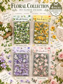 6pcs/Pack Vintage Floral PET Stickers, Plant Jasmine & Daisy Nail Art Decals, Suitable For DIY Nail Art, Scrapbooking, Planner, Photo Album, Greeting Card Making And Handmade Decoration - Dream Flower Language - View 15