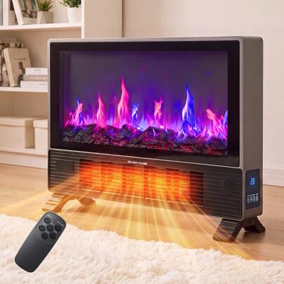 Advwin 1500W Electric Space Heater, 24" Fireplace Heater For Indoor Use, Wall Mounted & Freestanding Electric Heater With Remote, 3D Realistic Flame Effect, Adjustable Thermostat, 12H Timer, Ideal For Home Office Living Room