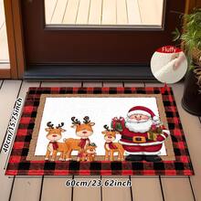 1pc Soft Faux Cashmere Material Floor Mat, Christmas Cartoon Santa Claus & Reindeer Pattern, Plaid Decor Non-Slip Mat, Suitable For Kitchen, Bathroom, Entrance, Bedroom Door, Multi-Scene Use Anti-Slip Floor Mat, Room Decor, Holiday Gift - Multicolor - View 14