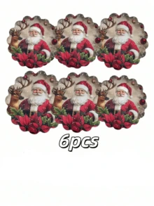 2/4/6/8pcs Round Non-Slip Washable Christmas Placemats, Polyester Material, Santa Claus & Reindeer Pattern, Suitable For Holiday Party, Dining, Home Decor - Multicolor - View 9