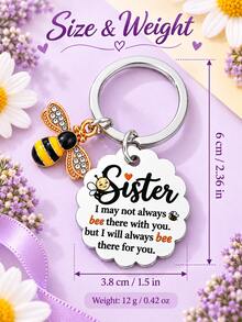 1pc/3pcs Sister Bee Keychain, Scalloped Bag Charm With Always Bee There For You Message, Thanksgiving And Christmas Gift For Sister, Purse Accessory - Multicolor - View 7