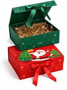1pc Christmas Gift Boxes, Festive Decorative Holiday Wrapping Boxes With Ribbon Bow, Reusable Present Packaging For Families Christmas Party Home, Holiday Parties And Family Gift Giving,Christmas Home Decor - Multicolor - View 11