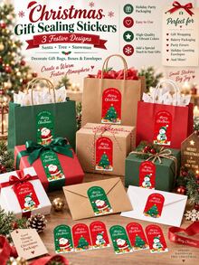 20pcs Christmas Gift Sealing Stickers, Cute Santa Claus Snowman Tree Labels, Holiday Thank You Labels, Suitable For Gift Boxes, Bags, Baking Packaging, Party Decoration - Multicolor - View 1