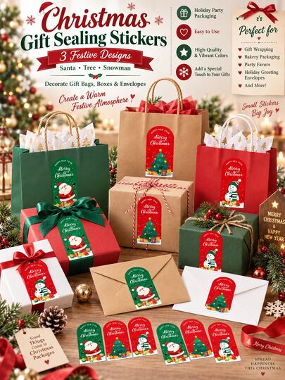 20pcs Christmas Gift Sealing Stickers, Cute Santa Claus Snowman Tree Labels, Holiday Thank You Labels, Suitable For Gift Boxes, Bags, Baking Packaging, Party Decoration