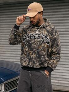 BLACKTOEXIT Men's Loose Drop Shoulder American Vintage Street Outdoor Camouflage Sweatshirt Sweatshirt, Autumn/Winter - Multicolor - View 1