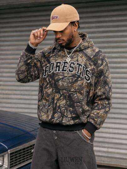 BLACKTOEXIT Men's Loose Drop Shoulder American Vintage Street Outdoor Camouflage Sweatshirt Sweatshirt, Autumn/Winter