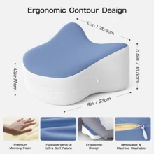 1pc Ergonomic Memory Foam Leg Pillow, Contoured To Leg Curve, Side Sleeping Leg Support Pillow, Removable Washable Pillowcase, Home Rest Bedroom Sofa Multi-Scenario Sleep Pillow - Blue and White - View 5