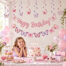 Butterfly Birthday Decoration – 2 Pieces Set: "Happy Birthday" Garland/Banner For Girls, Kids, Women, And Adults - Multiple Styles - View 9