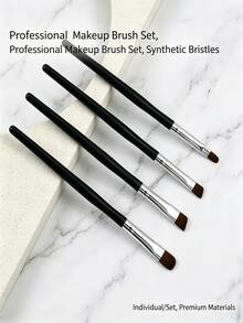 1/4Pcs Small Waist Handle Eye Makeup Brush Set, Soft Bristles Eyeshadow Blending Angled Brow Eyeliner Detail Brushes Professional Cosmetic Tools - Black - View 4