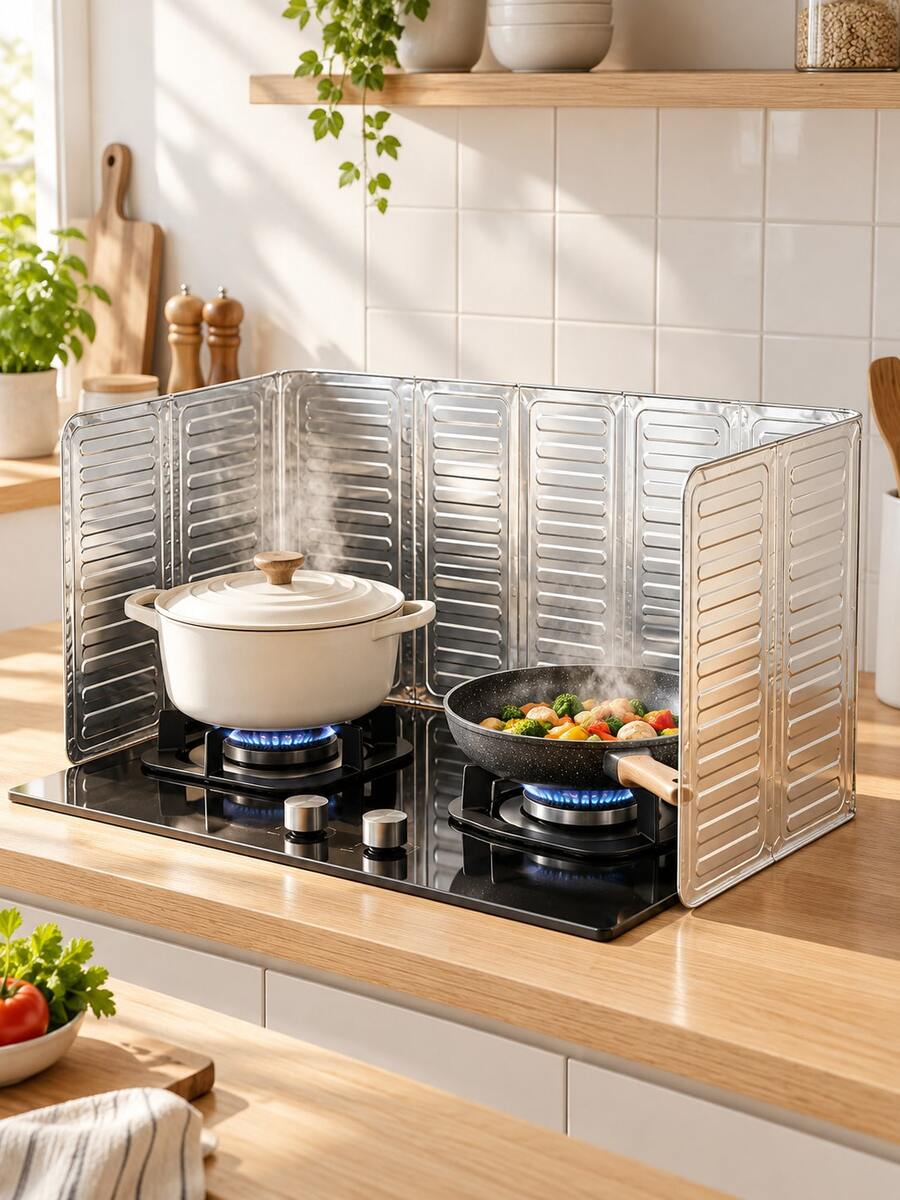 1/2/3/4pcs Kitchen Oil Splatter Guard, Non-Stick Aluminum Oil Splash Shield, Stove Heat Insulation Cover, Cooking Frying Baking Kitchen Gadget, Home & Travel Essential - View 1