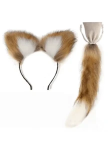 2pcs Women's Fox Tail Costume Set, Cute Polyester Faux Fur Tail, Realistic Plush Texture, Suitable For Cosplay, Party And Theme Events, Theme Event Accessories, Fun Design, Durable Headband, Halloween Fox Tail Costume - Multicolor - View 14