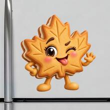 Winking Maple Leaf Cookie Fridge Magnet, A Canadian Autumn Treat Story For Cozy Kitchen Moments For All Metal Surfaces Throughout The Home - A - View 2