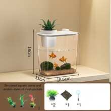 Transparent Home/Office Desktop Fish Tank, 4pcs Artificial Flower Set, Simulated Aquatic Plants And Net Bag Random Style - Multicolor - View 11