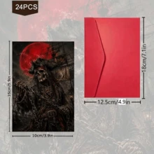 24pcs + A Red Envelope Mysterious Dark Pirate Halloween Postcards, Skeleton Captain And Red Moon Background, Printed With Happy Halloween, Suitable For Friends, Gothic Art Style - Sets - View 3