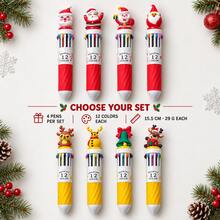 4pcs Christmas Theme 12-Color Ballpoint Pens With Santa Claus, Reindeer And Other Designs, Suitable For Students' Daily Writing, Party Gifts, Note-Taking, And As Christmas Gifts For Children From Parents - Multicolor - View 9